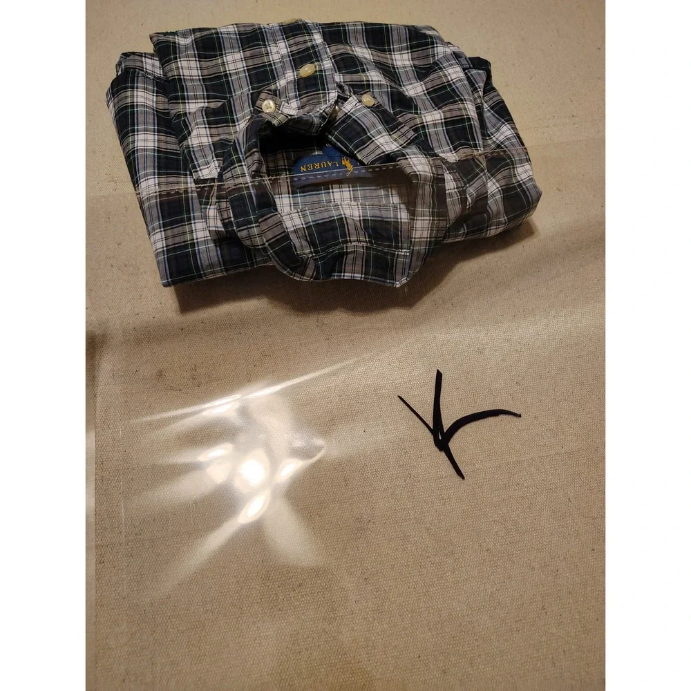 Ralph Lauren Kids Plaid Button Down Shirt Navy Green White L 14-16 RN41381‎ K